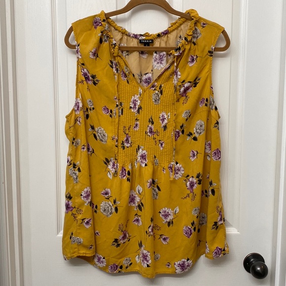 torrid Tops - Torrid Challis Tie Front Tank Floral Yellow Size 2X